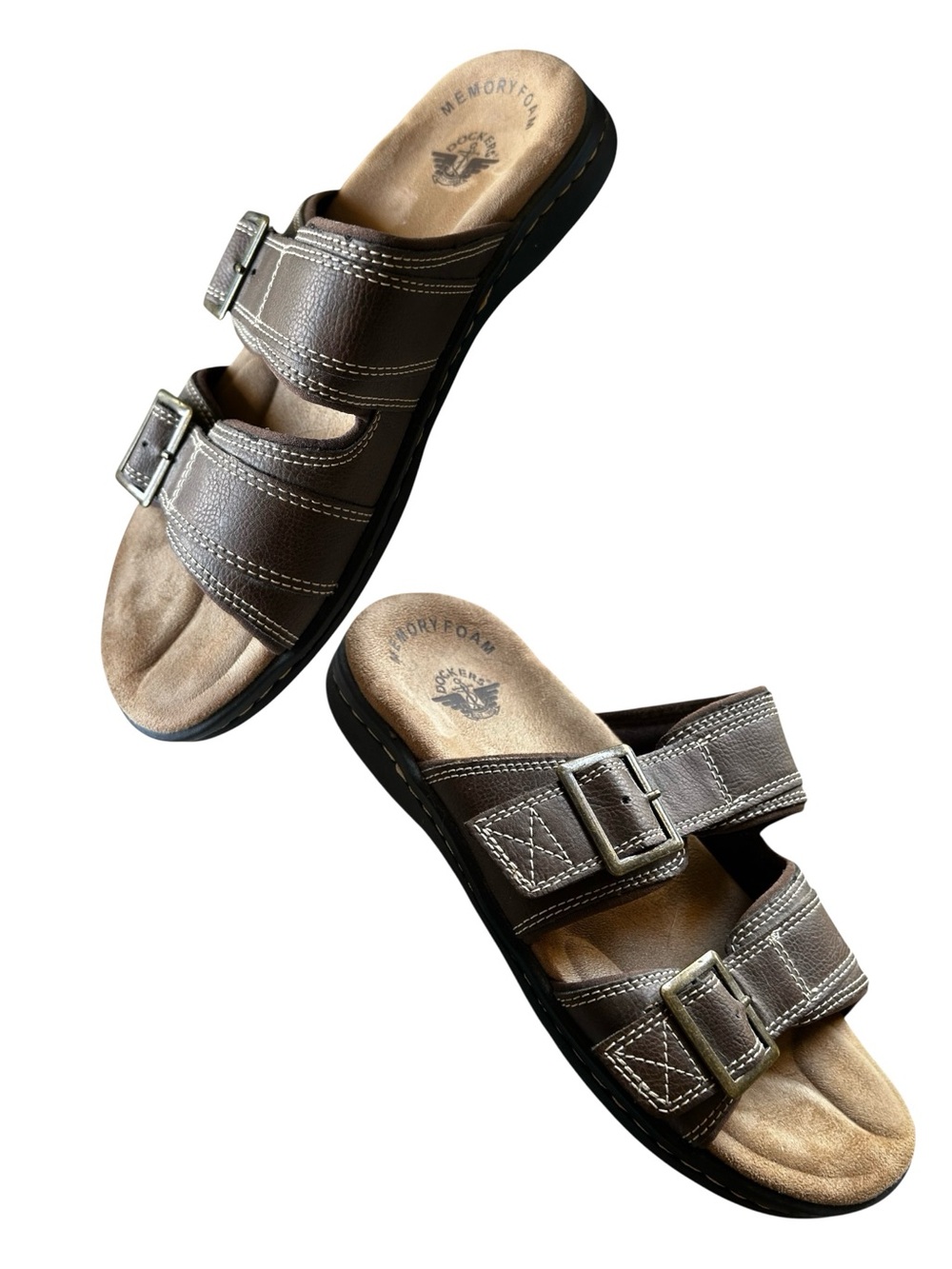 Dockers Men’s DELRAY Brown Double-Buckle Memory Foam Slide Sandals